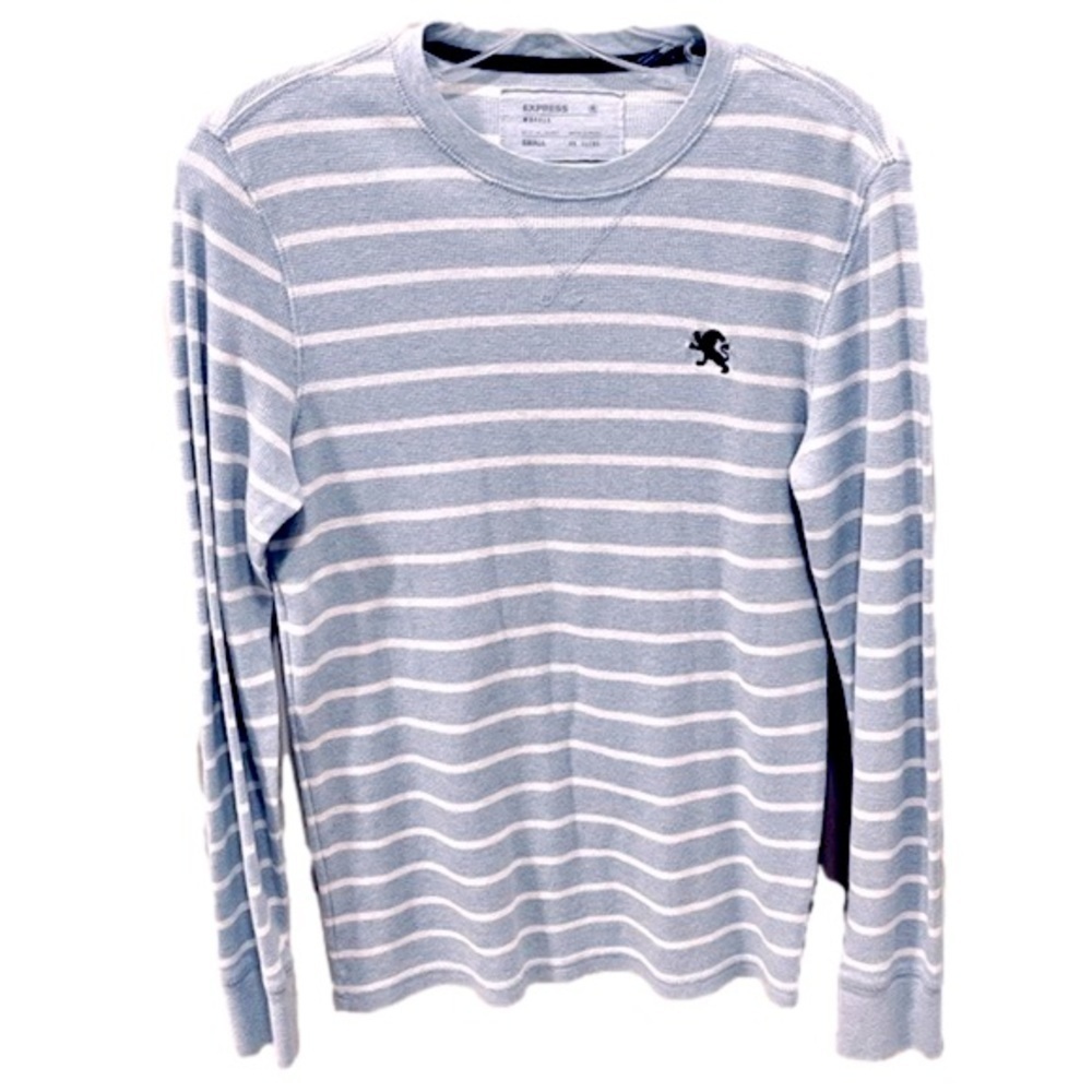 Men’s Express baby blue shirt with white stripes.